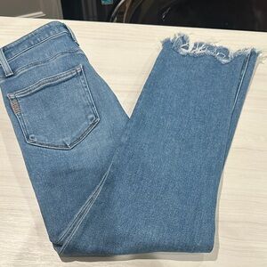 PAIGE Light Blue Ankle Jeans with Frayed Hem